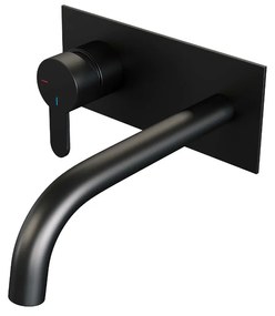Brauer Black Edition ColdStart wastafelkraan inbouw gebogen uitloop met achterplaat model D2 zwart mat