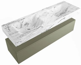 Mondiaz Alan DLux badmeubel 150cm army 1 lade met wastafel glace dubbel 2 kraangaten