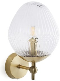 Wandlamp in messing en geribbeld glas, Ari