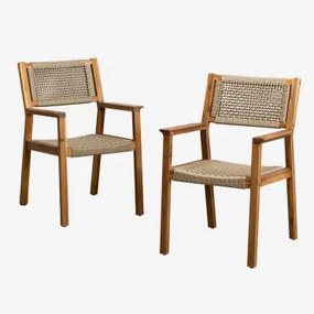 Tuinstoel Met Armleuningen Van Acaciahout En Gevlochten Touw Tenay Square Bruin - Tarwe - Sklum