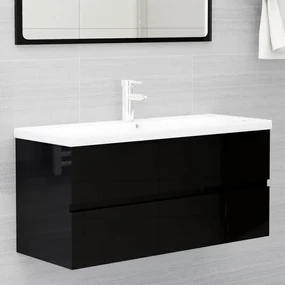 vidaXL Wastafelkast 100x38,5x45 cm spaanplaat hoogglans zwart