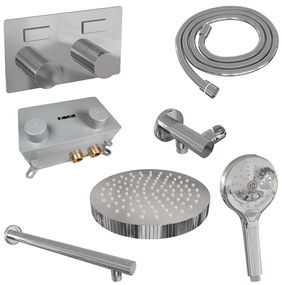 Brauer Stripe inbouw regendouche met 25cm hoofddouche, rechte muurarm en 3 standen handdouche set 28 chroom