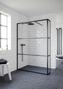 Riho Grid GB402 inloopdouche 90x200cm met 30cm zijwand zwarte profielen 6mm