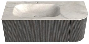 Mondiaz Kurve-dlux 115cm badmeubel ronding rechts shadow met 1 lade en deur en wastafel big small kraangat links ostra