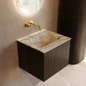 Mondiaz Kurve-dlux 50cm badmeubel shadow met 1 lade en wastafel grunne midden zonder kraangat glace