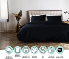 Dekbedovertrek Percal– 100% percal katoen – 140×200/220 – zwart