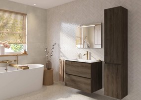 Saqu Terra badmeubel incl. glans witte keramische wastafel 80x46x66cm sepia eiken