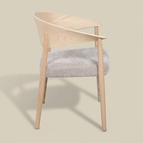 Eetkamerstoel Gebogen Hout Met Beige Stof
