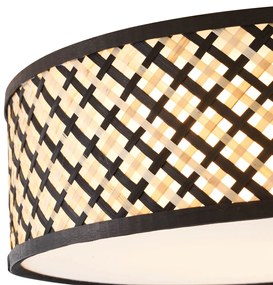 Oosterse plafondlamp rotan met zwart 40cm - TremmoOosters E27 Bohemian rond Binnenverlichting Lamp