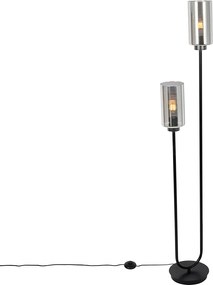 Art Deco vloerlamp zwart met smoke glas 2-lichts - Laura