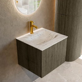 Mondiaz Kurve-dlux 50cm badmeubel shadow met 1 lade en wastafel grunne midden 1 kraangat glace