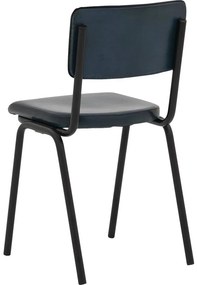 Goossens Eetkamerstoel Chaplin blauw leer leuning, urban industrieel