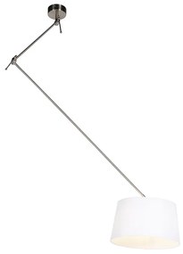 Hanglamp staal met linnen kap wit 35 cm - Blitz Landelijk / Rustiek E27 cilinder / rond rond Binnenverlichting Lamp