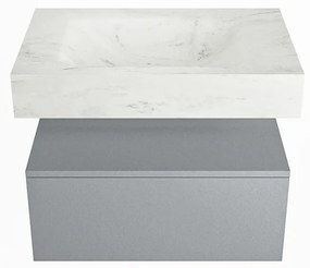 Mondiaz Alan DLux badmeubel 70cm plata 1 lade met wastafel opalo midden 1 kraangat