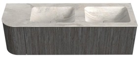 Mondiaz Kurve-dlux 145cm badmeubel ronding links shadow met 1 lade en deur en wastafel leaf dubbel/rechts zonder kraangat ostra