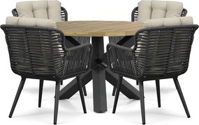 Tuinset Ronde Tuintafel 4 personen 120 cm Rope Grijs  Coco Custa/Rockville