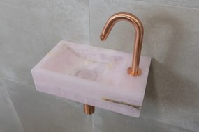 Saniclear Pink Onyx fonteinset met gebogen kraan in geborsteld koper