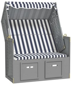 vidaXL Strandstoel met luifel poly rattan en massief hout blauw en wit