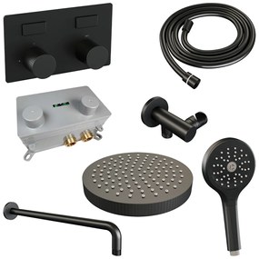 Brauer Stripe inbouw regendouche met 25cm hoofddouche, gebogen muurarm en 3 standen handdouche set 29 zwart mat