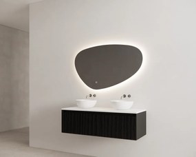 Gliss Design Timotheus badmeubel met 2 lades en ribbelfront 140cm black veneer wit toppaneel en waskom