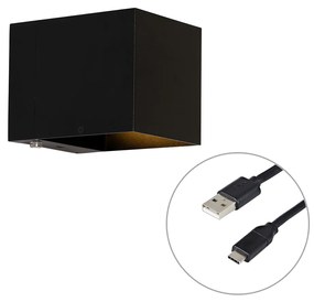 Wandlamp zwart incl. LED en touch dimmer oplaadbaar - Joris
