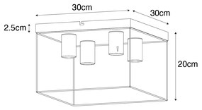 Minimalistische plafondlamp zwart met goud 4-lichts vierkant - Kodi Modern E27 Binnenverlichting Lamp