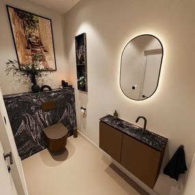 MONDIAZ TURE-DLUX 80cm toiletmeubel Rust. EDEN wastafel Lava positie midden. Met 1 kraangat. TUREDX80RUSM1LAV