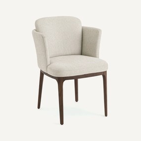 Tafel fauteuil met walnoten poten en Jabote gevlochten stof