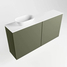 Mondiaz Fowy toiletmeubel 100cm army met witte waskom links en kraangat