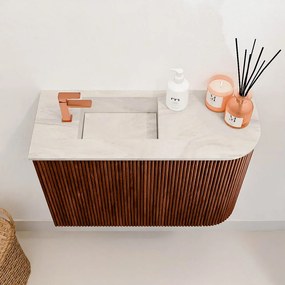 Mondiaz Joya DLux 60cm toiletmeubel ronding rechts ruby met wastafel faye links 1 kraangat ostra