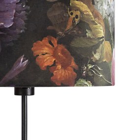 Vloerlamp zwart met velours kap bloemen 35 cm - Parte Klassiek / Antiek E27 cilinder / rond rond Binnenverlichting Lamp