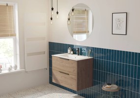 Saqu Lima badmeubel incl. glans witte keramische wastafel 80x51x61cm toffee – mat zwarte greep