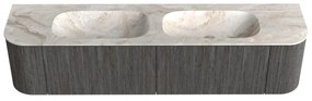 Mondiaz Kurve-dlux 190cm badmeubel ronding links/rechts shadow met 2 lades en deuren en wastafel stor small dubbel zonder kraangat frappe