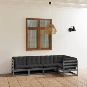 vidaXL 5-delige Loungeset met kussens massief grenenhout