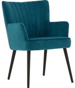 Goossens Eetkamerstoel Rob blauw velvet stof met armleuning, urban industrieel