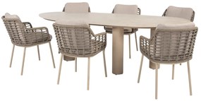 Taste by 4 Seasons Puglia tuinset latte met Denia tafel met geprint keramisch blad 240 cm SALE Tuinset taupe weerbestendig