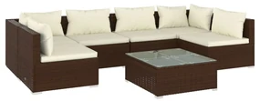 vidaXL 7-delige Loungeset met kussens poly rattan bruin