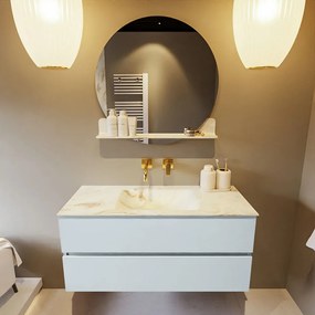 Mondiaz Vica DLux badmeubel 110cm clay 2 lades met wastafel frappe midden zonder kraangat