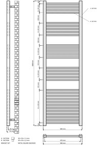 Eastbrook Tuscan Square multirail handdoekradiator 50x120cm 980W antraciet