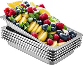 VEVOR roestvrijstalen bakjes, 6-pack, voedselbakjes met deksel, antiaanbakplaten, 537 x 330 x 65 mm, commerciële warmhoudcontainer voor voedsel, taarten, ovenschotels, hotelpan