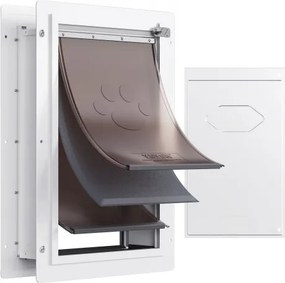VEVOR Huisdierluik Hondenluik Metalen Frame met Slot & 3-Flap Systeem 312 x 435 mm, Weerbestendig Hondenluik Huisdierluik Geschikt voor Katten Honden Kittens (Wit-M) Eenvoudige Installatie