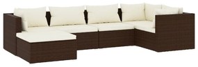 vidaXL 6-delige Loungeset met kussens poly rattan bruin