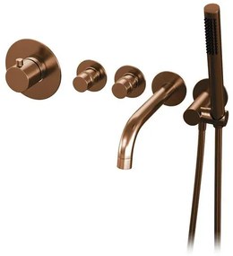 Brauer Copper Edition Badkraan Inbouw - douchegarnituur - 20cm uitloop - met inbouwdeel - 3 gladde knoppen - handdouche staaf 1 stand - PVD - geborsteld koper 5-GK-022