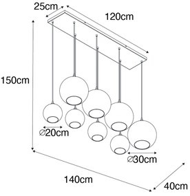 Eettafel / Eetkamer Smart hanglamp met dimmer zwart met smoke glas incl. 8 Wifi G95 - Sandra Art Deco E27 Binnenverlichting Lamp