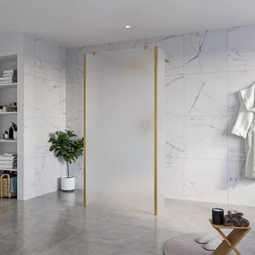 Fortifura Galeria Vrijstaande Inloopdouche - 100x200cm - Glas mat - antikalk - 8mm veiligheidsglas - 2 zijwanden 30cm - wandsteunen en hoekprofielen - Geborsteld Messing PVD (Goud) SW927770 2x/SW797927/SW797931 2x/SW798731 2x