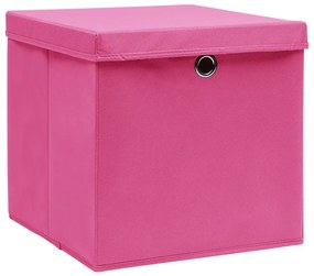 vidaXL Opbergboxen met deksel 10 st 32x32x32 cm stof roze