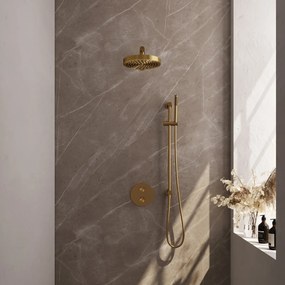 Brauer Stripe inbouw regendouche rond met 25cm hoofddouche, rond met rechte muurarm, glijstang en staafhanddouche set 43 messing geborsteld PVD