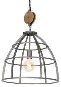 Industriële hanglamp donkergrijs met hout 47 cm - Arthur
