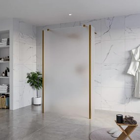 Fortifura Galeria Vrijstaande Inloopdouche - 140x200cm - Glas mat - antikalk - 8mm veiligheidsglas - 2 zijwanden 30cm - wandsteunen en hoekprofielen - Geborsteld koper PVD (Koper) SW927772 2x/SW797937/SW797931 2x/SW876703 2x