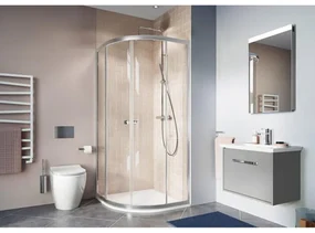 Crosswater Clear 6 kwartronde douchecabine met 2 schuifdeuren 90x90x195cm met 6mm helder veiligheidsglas zilver CAQDS0900